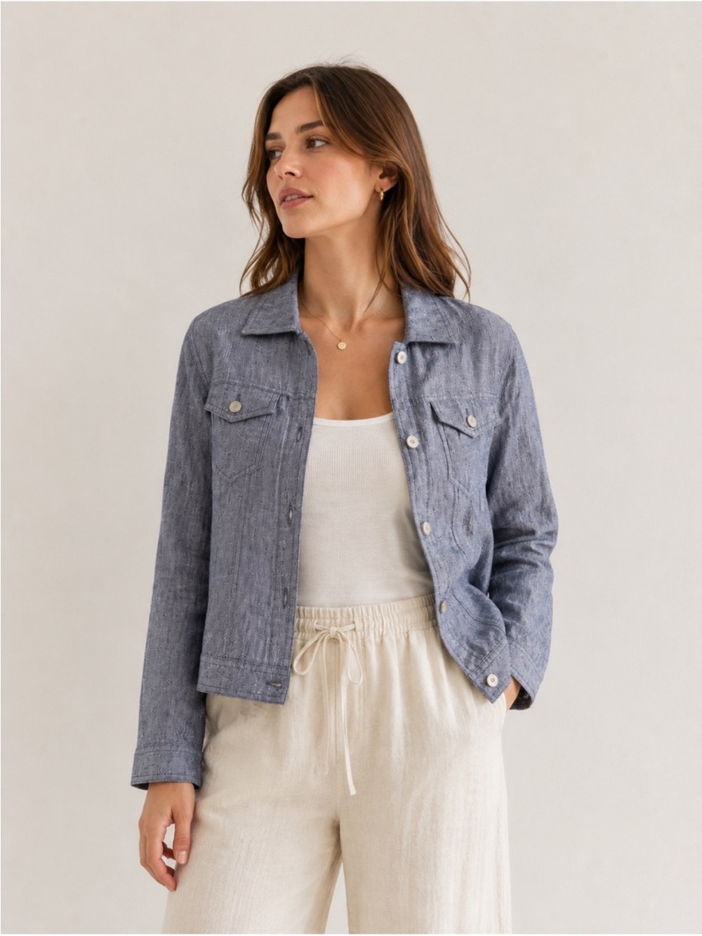 🎉LAST PIECE 🎉JONES &‎ CO Linen Jean Jacket (RESTOCKED) - Picture 2 of 7